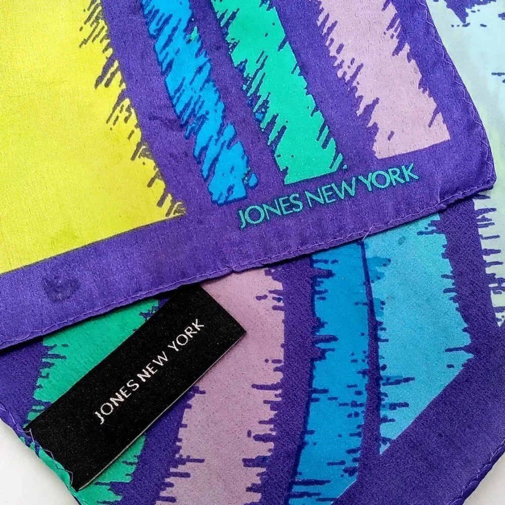 Jones New York Purple Blue Green Abstract Print Silk Oblong Scarf